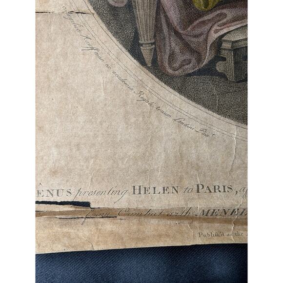 1776 Ryland Engraving After Angelica Kauffman Venus Helen Paris Hand Colored - Picture 11 of 13